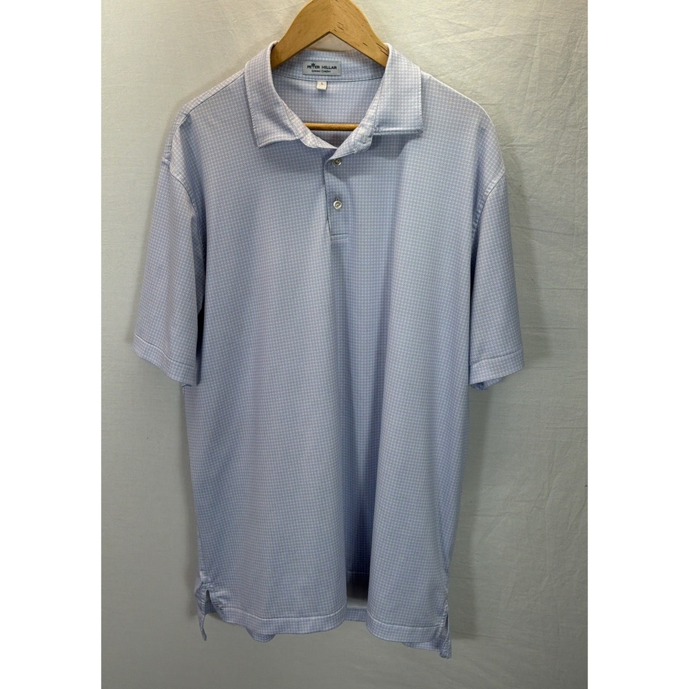 Peter Millar Polo Shirt Mens Sz L Blue Check Summer Comfort Golf Graphic Preppy